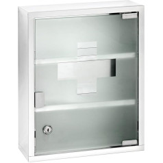 Wenko Medikamentenschrank Edelstahl, Arzneischrank zur sicheren Aufbewahrung von Medikamenten, aus hochwertigem, glänzendem Edelstahl und satiniertem Sicherheitsglas mit Dekor, 30 x 12 x 40 cm