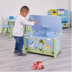 Liberty House Toys Große Safari-Spielzeugkiste aus Holz mit Deckel, Holzwerkstoff, blau, 49.5cm H x 68cm W x 39cm D