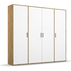 Rauch Möbel Voyager Wardrobe, Hinged Door Cupboard, Alpine White/Artisan Oak, 4 Doors, Includes 1 Clothes Rail and 7 Shelves, 187 x 194 x 53 cm (W x H x D)