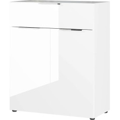 Germania Die Möbelmacher Selencia Chest of Drawers in White, Fronts and Top Shelf with Glass Overlay with 1 Drawer and 2 Doors, 83 x 102 x 42 cm