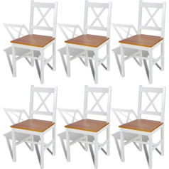 Anself Dining Room / Kitchen / Dining Chair Made of Wood White and Natural Colour Set of 6