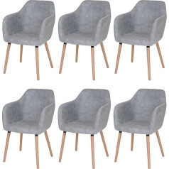 Mendler Malmö T381 Dining Room Chairs Set of 6 Retro 50s Design Textile Vintage Concrete Grey Light Legs