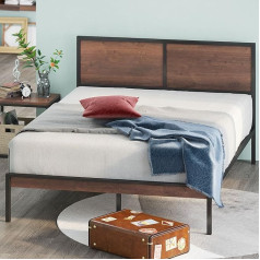 Zinus 30 cm Mory Wooden and Metal Slatted Frame with Two-Piece Headboard, Wooden Slatted Frame for Adults, Children and Teenagers, Easy Assembly, 90 x 190 cm, Brown, EU-FBOBH1-12E