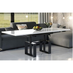 Endo-Moebel Empoli Coffee Table 110-170 cm Dining Table Expandable & Height-Adjustable Double Lift (White High Gloss)