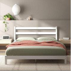‎Zinus Zinus Robin Bed 140 x 200 cm - Height 20 cm - Sustainable Bamboo Platform Bed Frame with Headboard - White