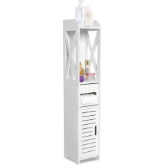 Ejoyous Bathroom Cabinet, Tall Cabinet, Bathroom Shelf, Bathroom Floor Cabinets, Toilet Cabinet, Corner Cabinet with 1 Open Compartment, 2 Drawers, Shampoo Storage Organiser, 80 x 15.5 x 15.5 cm