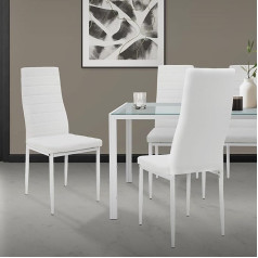 Ml Design Modern Living ML-Design Dining Set 5-Piece for 4 People, White, Modern Dining Room Set with 4 Chairs, Table with Glass Top, Set of 4 Faux Leather Dining Room Chairs with Dining Table, Dining Room Set for Living