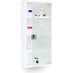 Relaxdays medicine cabinet EMERGENCY XXL medicine cabinet metal and glass pharmacy cabinet for the bathroom HxWxD 57 x 27 x 12 cm with magnetic glass door 4 shelves for medication and medical supplies, white