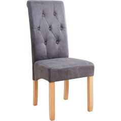 Invicta Interior CASA Elegant Colonial Chair with Bolster Grey Vintage Look with Decorative Buttons Solid Wood Legs Oak