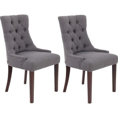 CLP Aberdeen Set of 2 Dining Room Chairs with High-Quality Padding and Fabric Cover, 2 x Upholstered Chairs with Rubber Wood Frame, Seat Height of 50 cm, Colour: Dark Grey, Frame Colour: Antique