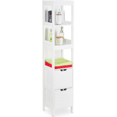 Relaxdays Country Style Bathroom Cabinet 144 x 30 x 30 cm 2 Drawers 3 Shelves Free Standing Bathroom Shelf White