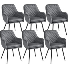 Yaheetech Dining Room Chairs, Set of 6, Armchairs, Upholstered Chairs with Armrests, Metal Legs, Velvet Cover, Maximum Load 120 kg, for Study, Living Room, Bedroom, Dark Grey