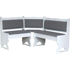 K Koma Corner Bench Upholstery Pine Wood White Colour with Padding Solid Wood Light Grey (100 x 200)