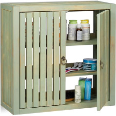 Relaxdays Vintage Bamboo Wall Cupboard 2 Doors Magnetic Closure 2 Shelves Bathroom & Kitchen HBT 50 x 52 x 20 cm Green