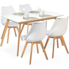 Idmarket - Set Esstisch ausziehbar Inga 120 – 160 cm und 4 Stühle Sara, weiß, skandinavisches Design