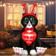 Leyndo 1.5 m Height Cat Valentine's Day Inflatable Items with Built-in LED Lights Cat with Hearts Inflatable Valentine's Day Decoration Inflatable Outdoor Holiday Yard Decorations for
