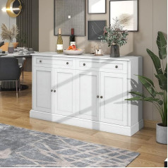 Kayan Large Sideboard with 4 Doors and 2 Drawers, Modern Buffet Cabinet for Dining Room and Living Room, 150 x 86 x 40 cm (Antique White)