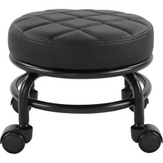 Furwoo Rolling Seat PU Leather Low Round Rolling Stool Floor Stool with Universal Wheels for Home Fitness Sports Pedicure H:25.5cm Black
