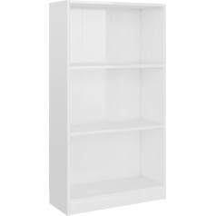 Vidaxl Bookcase, 3 Compartments, Standing Shelf, Filing Shelf, Wall Shelf, Room Divider, Office Shelf, Multi-Purpose Shelf, High-Gloss White, 60 x 24 x 109 cm, Wood Material