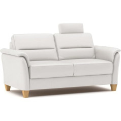 Cavadore Palera Leather 3-Seater Sofa / Country House Couch with Spring Core, Headrest + Solid Wooden Feet / 179 x 89 x 89 cm / Leather White