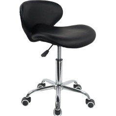 Kktoner Rolling Stool with Backrest Height Adjustable 43-58 cm for Office Made of PU Leather Black