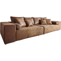 Delife Marbeya XXL Couch 285 x 115 cm Antique Look with Cushion Big Sofa Brown