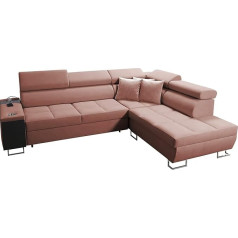 Mirjan24 Domiko VII Corner Sofa with Sleep Function and Bed Box with Bar Compartment, USB Connection, Socket, Adjustable Headrests, Corner Couch (Uttario Ve. 2955, Side: Right)