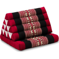 Livasia Foldable Thai Mat with XXL Jumbo Triangle Cushion / Headrest & 100% Kapok Filling (red / Elephant)