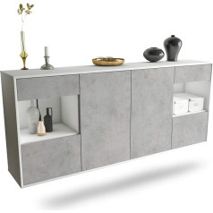 Dekati Charleston Sideboard Hanging (180 x 77 x 35 cm) Body White Matt - Front Concrete Look - Push to Open - Smooth Running Rails