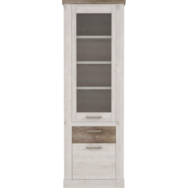Forte DURO Display Cabinet with 1 Door, 1 Glass Door and 1 Drawer, Wood Composite, Pnie White/Antique Oak, 71.2 x 212 x 41.3 cm