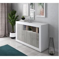 Dmora Modern Sideboard with 3 Doors, Kitchen Buffet, Sideboard with Shelves and Shelves, Living Room TV Stand, 138 x 42 x 86 cm, White and Cement Colour