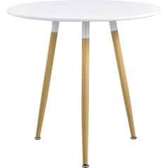 [En.casa] Round Dining Table White Diameter 80 cm Retro Kitchen Table Dining Room Table