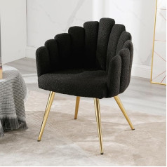Wahson Office Chairs Wahson Living Room Armchair, Faux Fur Lounge Chair, Modern Upholstered Chair, Relaxing Chair with Metal Legs, Single Chair for Bedroom, Black
