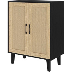 Panana Buffet Cabinet Sideboard with Rattan Decorated Doors Kitchen Cabinet Accent Cabinet (Black)