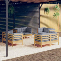 Guyana 8-TLG. Garten-Lounge-Set mit Grauen Kissen Gartenlounge Set Gartenlounge Outdoor GartenmöBel Lounge Set Sitzgruppe Mit Kissen Kiefernholz 3096057