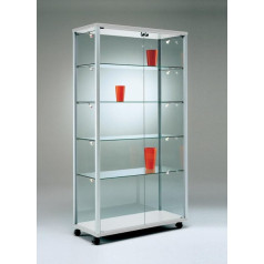 MHN Glass Display Cabinet with Wheels D 53 x W 79 x H 183.5 cm - Wide Glass Standing Display Cabinet Lockable - Exhibition Display Cabinet without Lighting