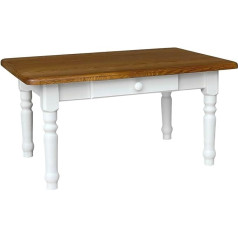 K Koma Dining Table, Coffee Table, Restaurant, Solid Pine Table, White, Manufacturer Country House Style, Oak with Drawer (60 x 120 cm)