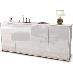Stil.zeit Elana Sideboard - Body White Matt - Front High Gloss White (180 x 79 x 35 cm) Push-to-Open Technology
