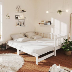 Homgoday Day Bed Extendable Sofa Bed Day Bed Sofa Bed Sofa Bed Guest Bed Sofa Couch Wooden Bed Bed Couch for Living Room White 2 x (90 x 200) cm Solid Pine Wood