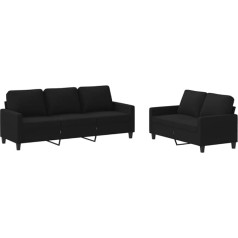 vidaXL Sofagarnitur 2-TLG., Sessel Couch mit Kissen, Sofa Wohnzimmersofa mit Armlehnen, Couchgarnitur Designsofa Sitzmöbel Polstermöbel, Schwarz Stoff