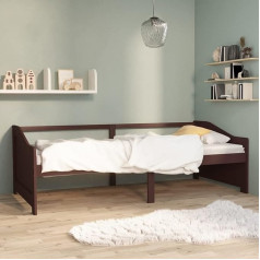 Junzai 3-Seater Day Bed, Couch for Living Room, for Flats, Sofa Bed, Upholstered Lounger, Extendable Sofa, Relax Sofa, Dark Brown, Solid Pine Wood, 90 x 200 cm