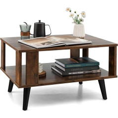 Lifezeal Coffee Table 2 Levels, Vintage Side Table Coffee Table with Open Shelf, Living Room Coffee Table Industrial, Sofa Table for Living Room & Office, Retro