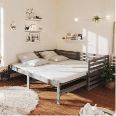 Tidyard Day Bed Extendable Sofa Bed Sofa Bed Sofa Couch Bed Frame Single Bed Grey Pine Solid Wood 2 x (90 x 200) cm