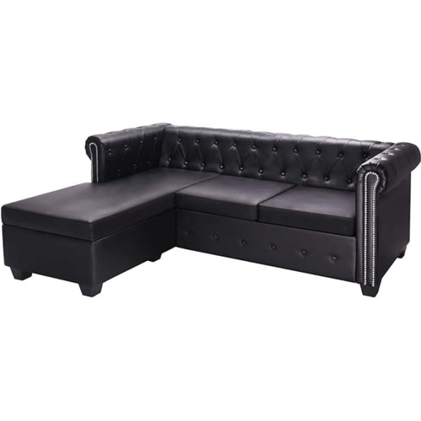 Barash Chesterfield Sofa L-Shape Faux Leather Black Small Sofa for Teenager's Room
