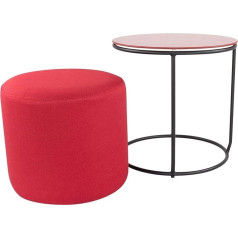 I-Flair Jasper Bedside Table with Stool Round Coffee Table and Pouf 40 x 40 cm N6 Red / Black / Red