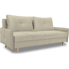 Furniture-Adamski Irys Sofa Bed with Sleep Function and Bed Box, Folding Sofa, Sofa Bed with Wooden Feet, Couch in Velour Fabric, Colour: Beige