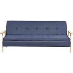 Beliani 3-Sitzer Sofa Stoff blau gesteppt mit Schlaffunktion Armlehnen Schlafsofa Tjorn