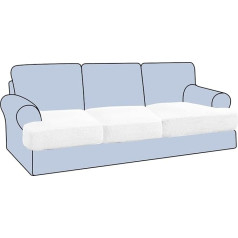 Sylc Sofa T Cushion Seat Covers Polar Fleece Couch Cushion Protective Covers for Single Cushions Stretch Non-Slip with Elastic Base (White, 3 Seater)