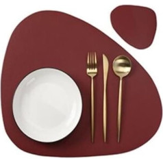 Kyisoy Unregelmäßige Form PU-Leder-Tischsets-Set, ölbeständig, wasserdicht, for Küchentische, Bistrotische, Bars, Cafés, Hotels (Color : CD red)