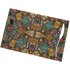 Nezih Colorful Sugar Skull Print Placemats Set of 6 Table Decoration Placemat Kitchen Heat Resistant Washable